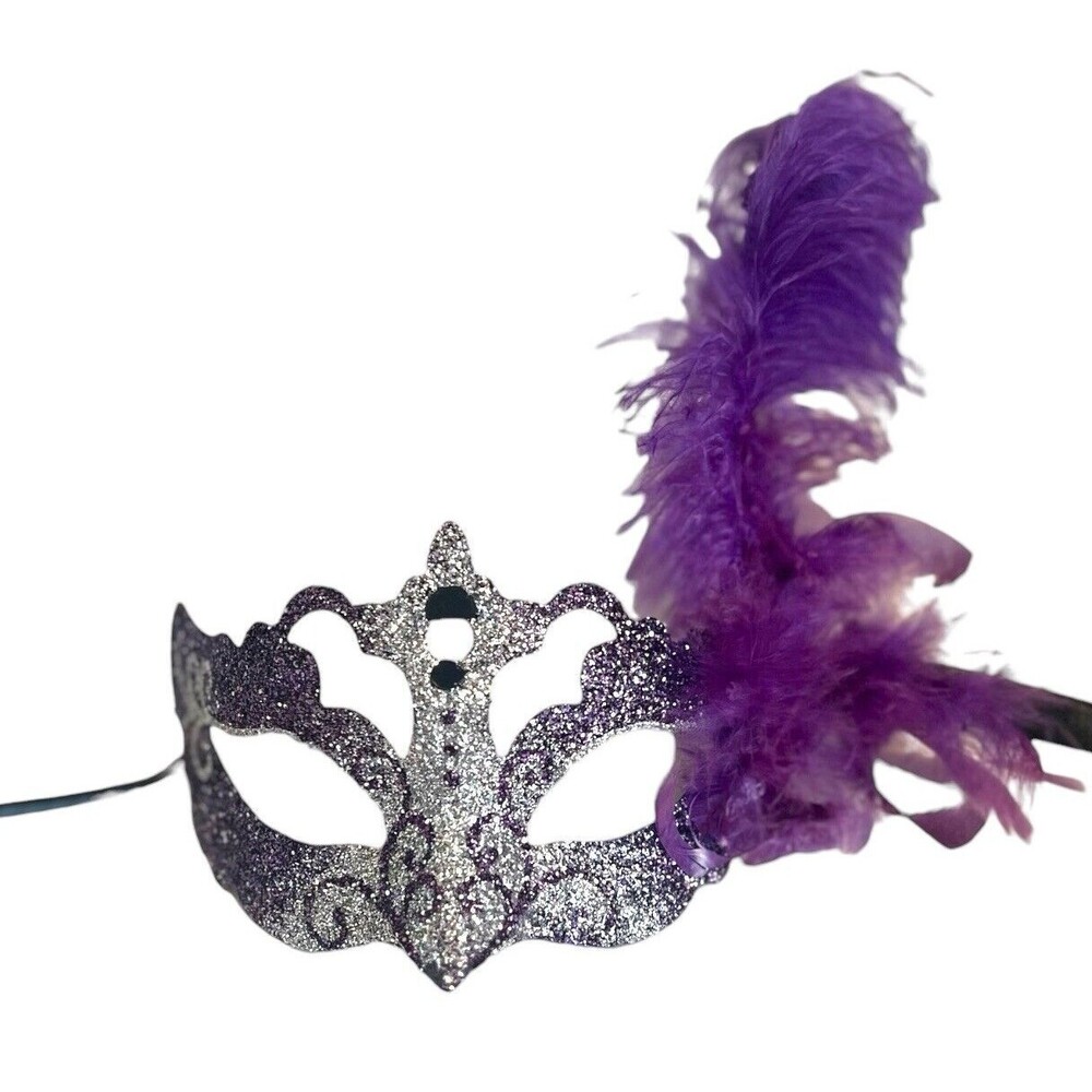 Italian La Maschera Del Galeone Venetian Masquerade Mask Silver & Purple Signed